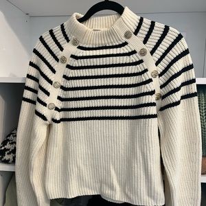 H&M Knit Stripes Sweater with Gold Button Detail, XS